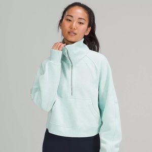 NWT Heathered Delicate Mint Scuba Oversized Funnel Neck Half-Zip